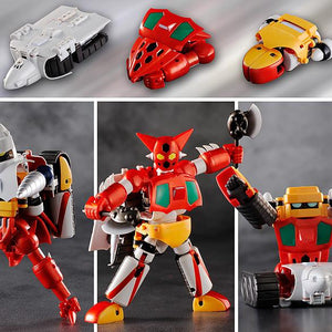 Collage showcasing the Eagle, Jaguar, and Boar machines and their transformed Getter robot forms.