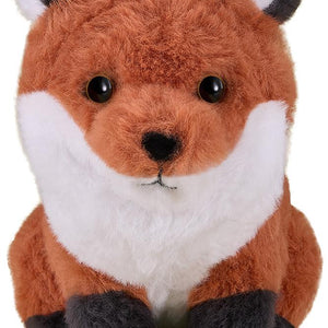 Front-facing portrait of the fluffy Ghost of Tsushima fox plushie featuring a white chest, orange fur, and black paws.