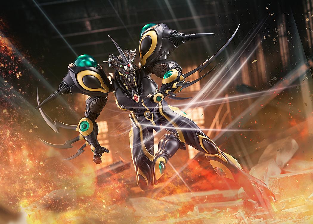 Action-heavy cinematic shot of Gigantic Dark striking with high-frequency blades in a destroyed warehouse setting.