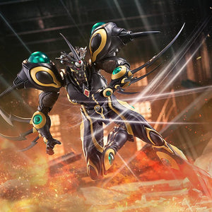 Action-heavy cinematic shot of Gigantic Dark striking with high-frequency blades in a destroyed warehouse setting.