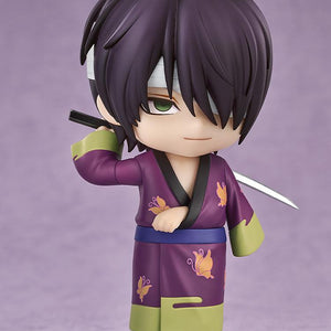 Shinsuke Takasugi Nendoroid figure posed with a relaxed smile while resting his katana sword behind his shoulders.