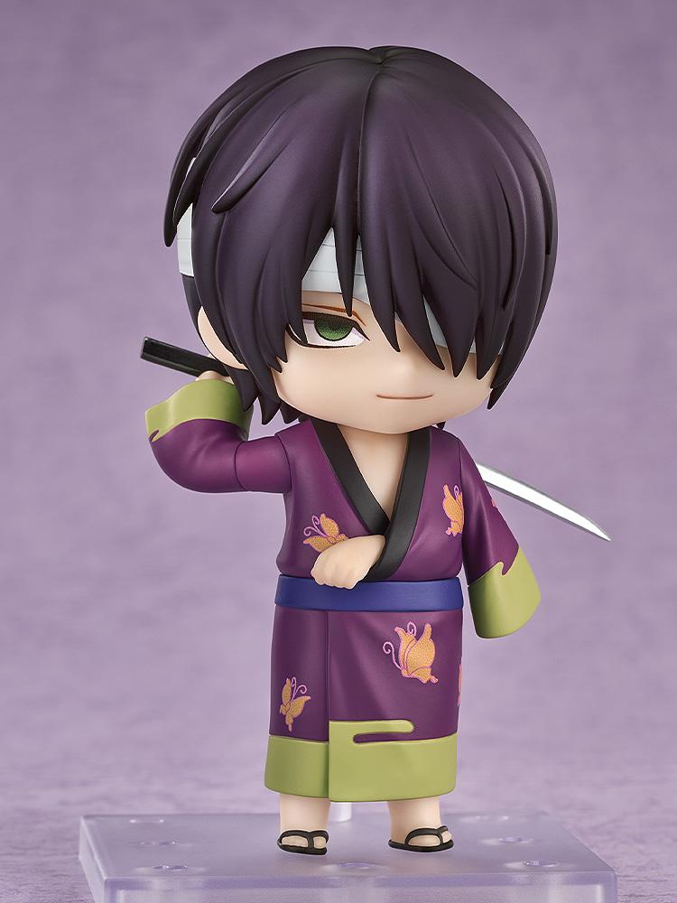 Shinsuke Takasugi Nendoroid figure posed with a relaxed smile while resting his katana sword behind his shoulders.
