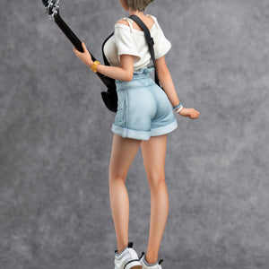 Rear view of Rupa figure showcasing the high-waisted jean shorts and short blonde hair sculpt.