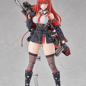 Studio portrait of Rapi: Red Hood Hyper Body figure on a clear display stand.