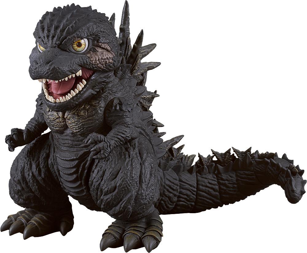 Full-body front angle of the Godzilla Minus One 2023 Nendoroid action figure with open roaring jaws on an isolated white background.