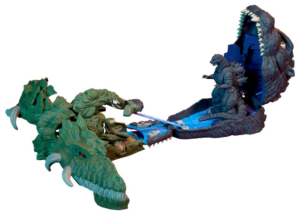 Complete Godzilla vs. Biollante connected pocket playset diorama isolated on a white background.