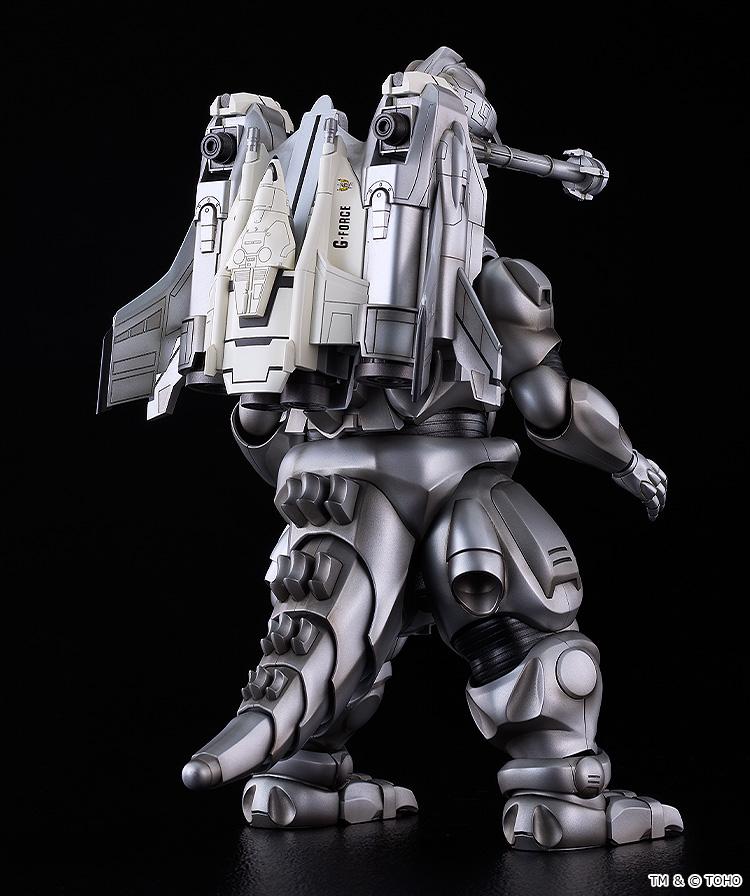 Rear perspective of the Moderoid Super Mechagodzilla displaying the docked Garuda support craft with G-Force markings.