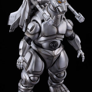 High-angle front view of the assembled Moderoid Super Mechagodzilla model kit displaying chest armor and attached Garuda wings.