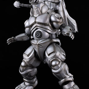 Moderoid Super Mechagodzilla model kit showing the deployed circular plasma grenade weapon port on the abdomen.