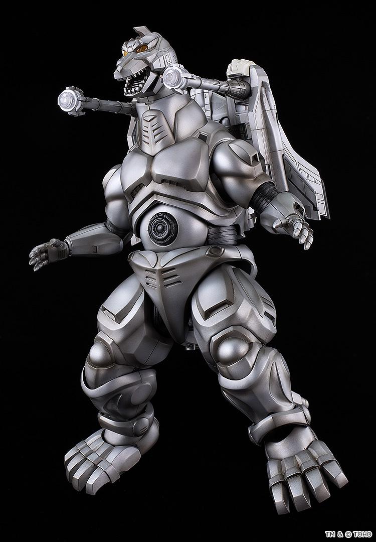Moderoid Super Mechagodzilla model kit showing the deployed circular plasma grenade weapon port on the abdomen.