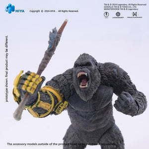 Close-up studio shot of roaring HIYA Exquisite Basic Kong action figure wielding weapon in B.E.A.S.T. Glove hand.