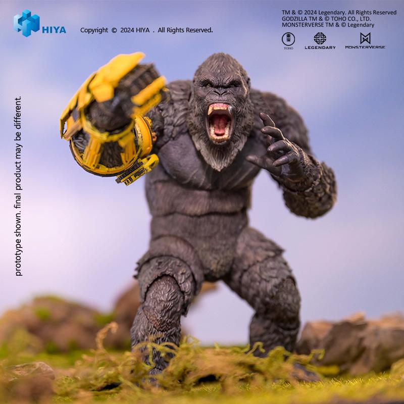 Close-up action view of HIYA Exquisite Basic Kong action figure roaring while punching forward with yellow B.E.A.S.T. Glove.