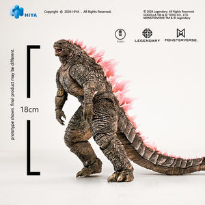 Full body studio side view of HIYA Exquisite Basic Godzilla Evolved figure with 18cm height measurement marker.