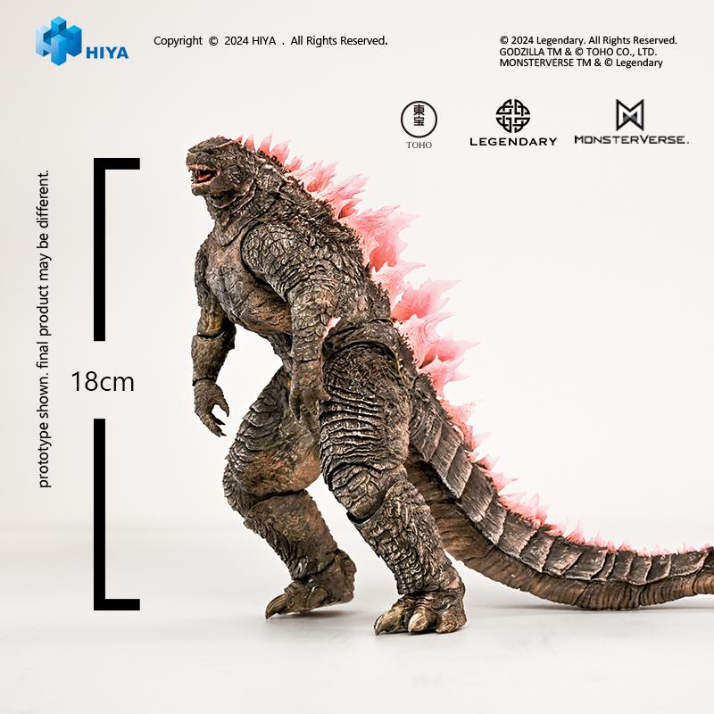 Full body studio side view of HIYA Exquisite Basic Godzilla Evolved figure with 18cm height measurement marker.