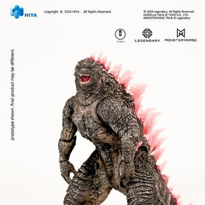 Upper body shot of HIYA Exquisite Basic Godzilla Evolved action figure displaying textured skin and pink dorsal spines.