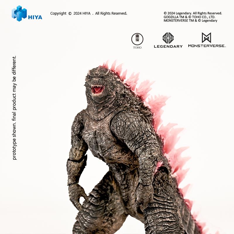 Upper body shot of HIYA Exquisite Basic Godzilla Evolved action figure displaying textured skin and pink dorsal spines.