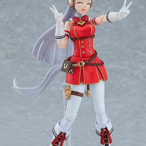 Playful pose of Gold Ship figma using the closed-eyes smile and interchangeable double peace sign hands.