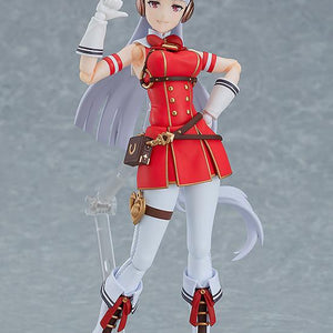 Full body pose of figma Gold Ship using the standard smiling face plate on an articulated clear stand.