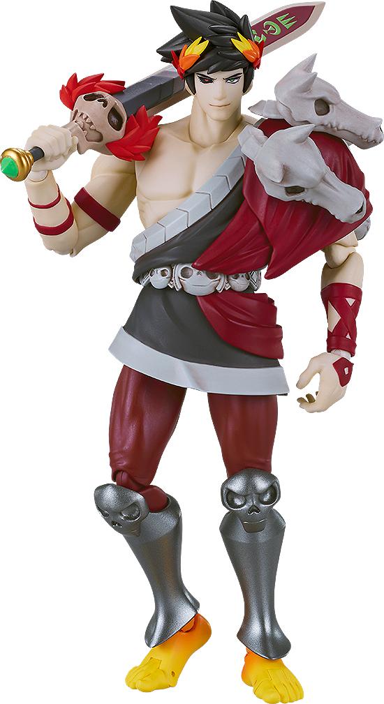 Front view of the Good Smile Company Hades Zagreus figma action figure, posed with the Stygian Blade (Stygius) resting on his shoulder.