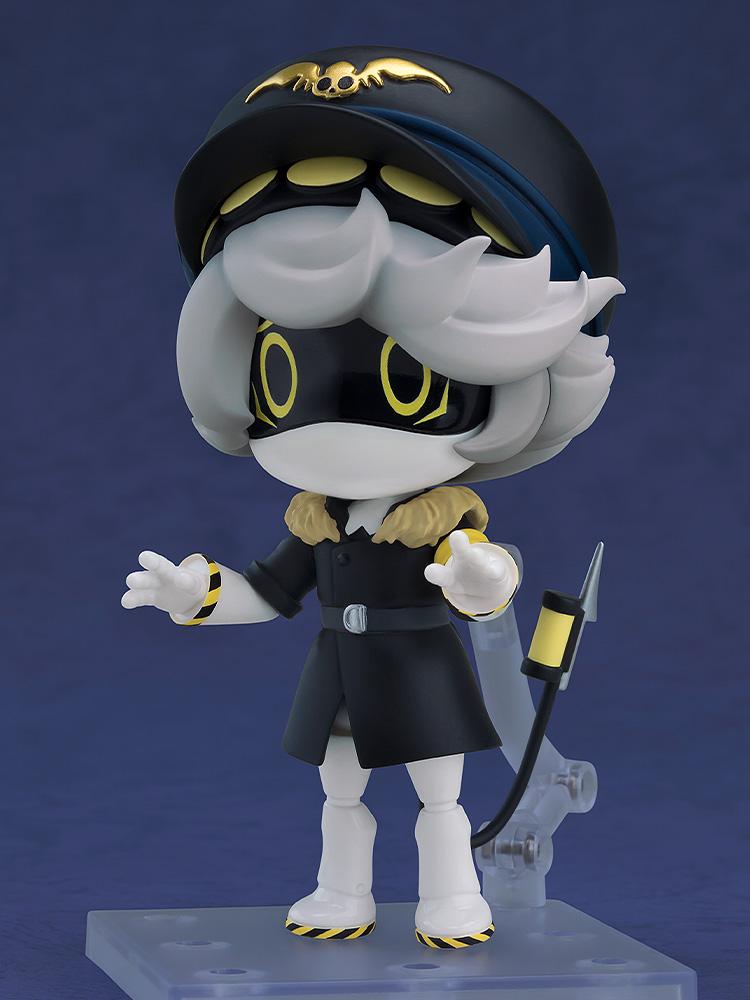 Murder Drones N Nendoroid figure displaying frightened faceplate with wide hollow yellow ring eyes and reaching hands.