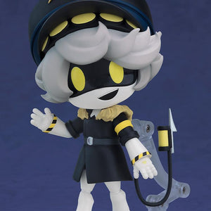 Good Smile Company Murder Drones Serial Designation N Nendoroid figure waving with usual smiling faceplate on display stand.