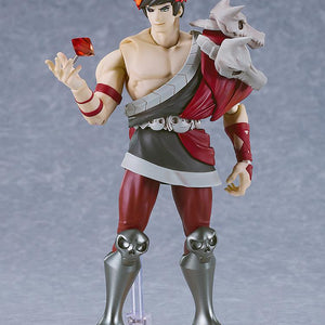 Full body shot of the Zagreus figma figure holding the small, red translucent Bloodstone accessory in his right hand.