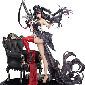 Full frontal view of the Good Smile Diane: Banquet Dance 1/7 Scale Figure, posed elegantly on a black chair with a red and black dress.