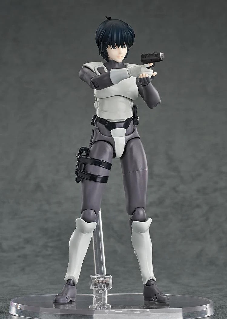 Motoko Kusanagi figure standing in a ready stance, holding the pistol pointed forward.