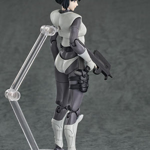 Side profile of the Motoko Kusanagi figure, highlighting her submachine gun and the detail of her suit's armor and harness.