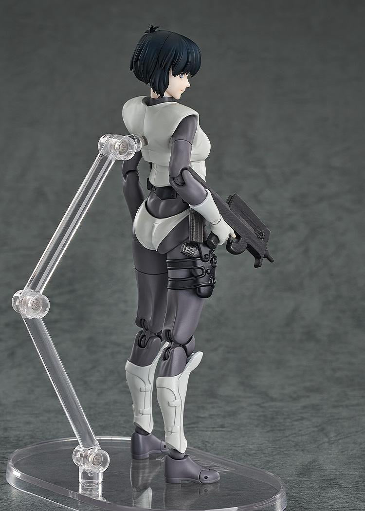 Side profile of the Motoko Kusanagi figure, highlighting her submachine gun and the detail of her suit's armor and harness.