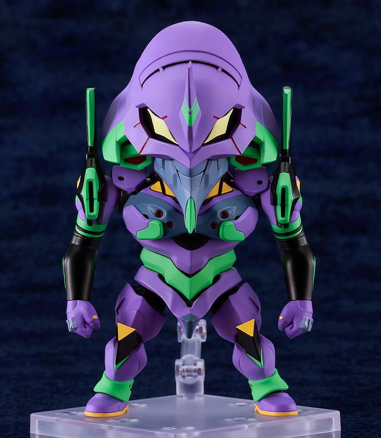 The Nendoroid EVA Unit-01 figure in a simple, neutral standing pose on its display base.