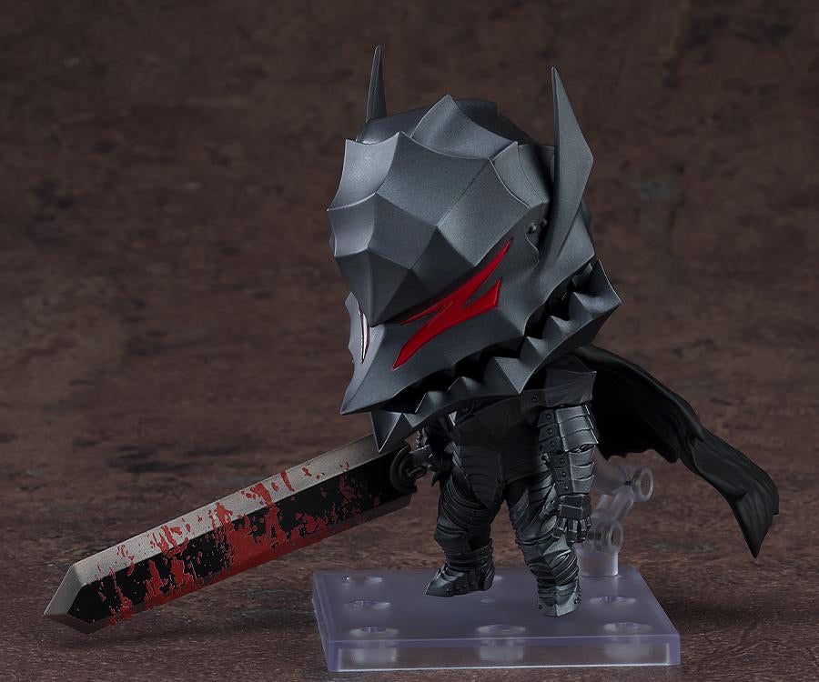 Guts Nendoroid figure in the Berserker Armor, posing with the massive Dragon Slayer sword resting on his shoulder.