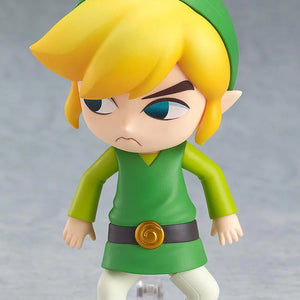A close-up of the Nendoroid Link figure, featuring the "nervous" face plate, capturing his comical and expressive personality.
