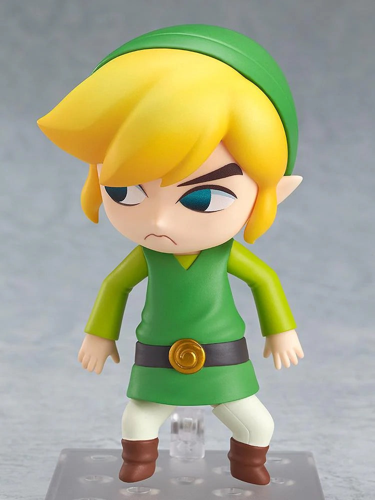 A close-up of the Nendoroid Link figure, featuring the "nervous" face plate, capturing his comical and expressive personality.