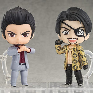 The Majima Nendoroid figure posed next to the Kiryu Nendoroid (sold separately), showcasing the duo together.