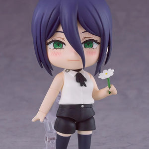 The Reze Nendoroid figure featuring a gentle smiling face plate and holding the white daisy flower accessory.