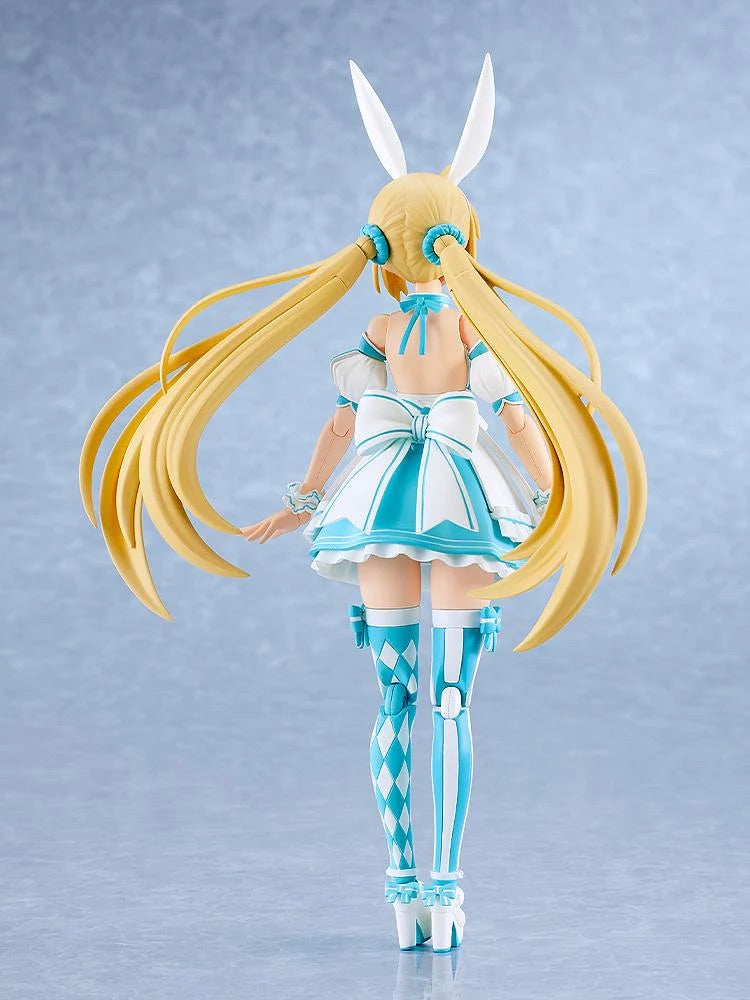 Rear view of the Altria Caster figure, highlighting the large white bow on her dress and the long flow of her blonde hair.