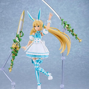 Altria Caster figure in a dynamic pose, holding one sword and raising her leg, showcasing her full outfit and articulation.