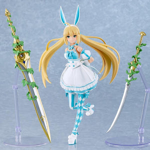 Altria Caster figure in a sweet pose, centered between her two large, uniquely designed swords.