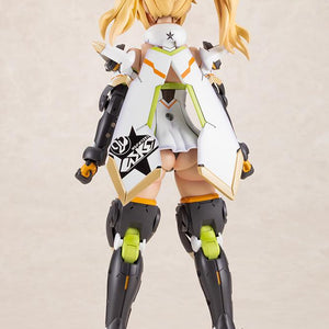 Full body rear view of the Kotobukiya Grande Scale Gene Stellatears model kit, highlighting the white capelet armor, blonde twintail hair, and detailed mechanical leg articulation.