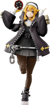 A dynamic action pose of the Bridget Black Color Ver. articulated model kit from Guilty Gear -Strive- holding a red yo-yo.