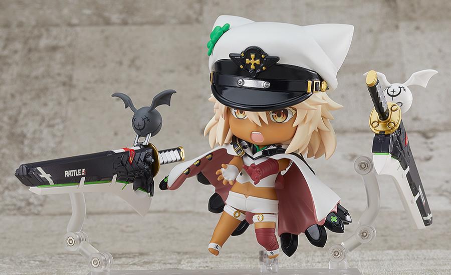 Ramlethal Valentine Nendoroid figure displaying her open-mouthed attacking expression with greatswords positioned on stands.