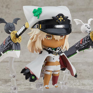 Three-quarter angle view of the Ramlethal Valentine Nendoroid figure with her signature military cap, white coat, and large swords.