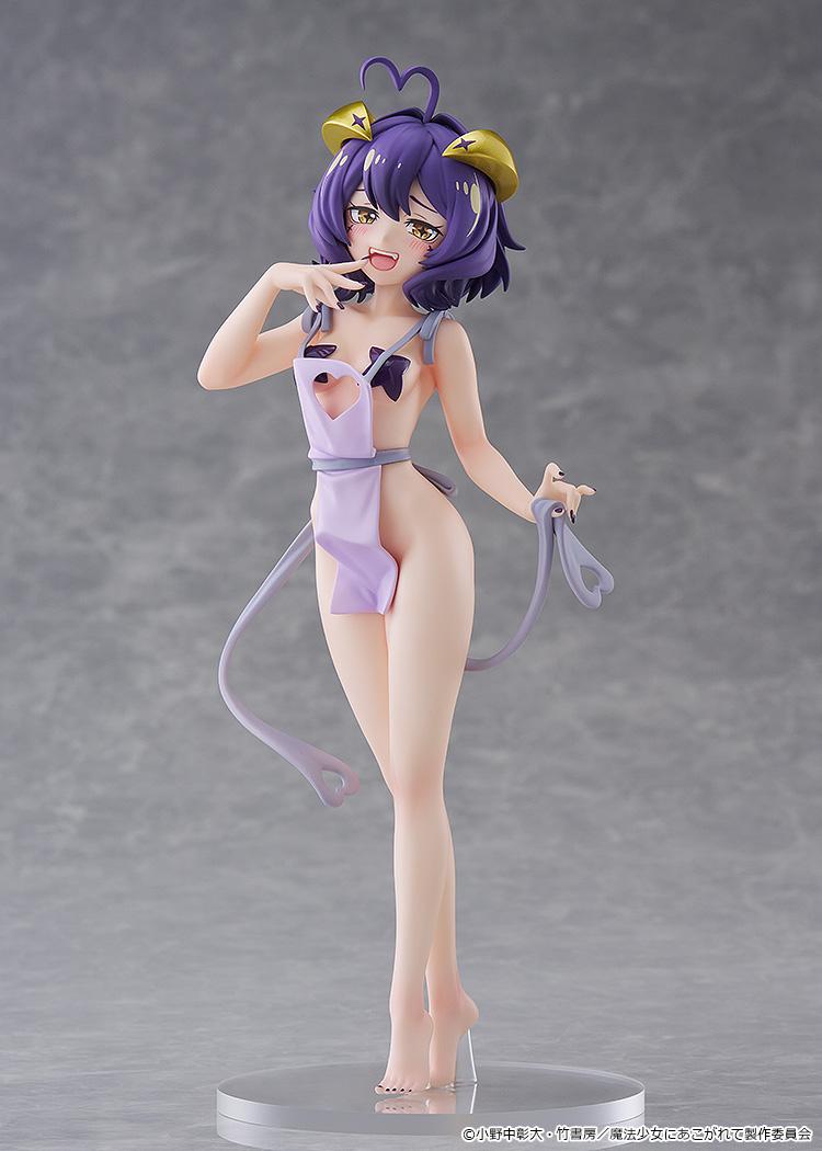 Full front display view of the Pop Up Parade L Magia Baiser Naked Apron Version anime figure standing on a clear base against a gray studio background.