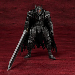 Front view of the Good Smile Company PLAMATEA Guts Berserker Armor model kit in a powerful standing stance with eyes glowing orange.
