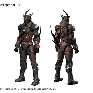 CG render showing the front and back decal placement guide for the Bio-Booster Armor Guyver 03 model.
