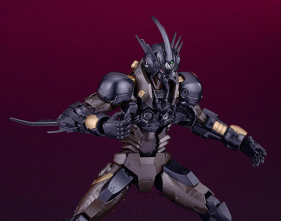 Model kit detail showing the Guyver 03 chest plates opening to reveal the iconic Mega-Smasher weapon mechanism.