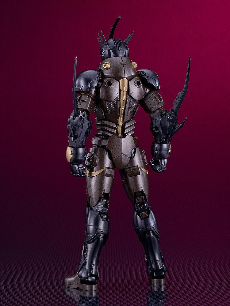 Rear view of the Gale Hound Guyver 03 showing the intricate spinal armor plating and bronze technical details.
