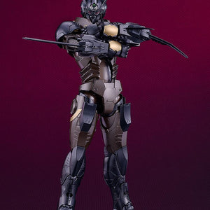 Full body shot of the Gale Hound Guyver 03 against a deep purple background, showcasing its sleek bio-booster design.
