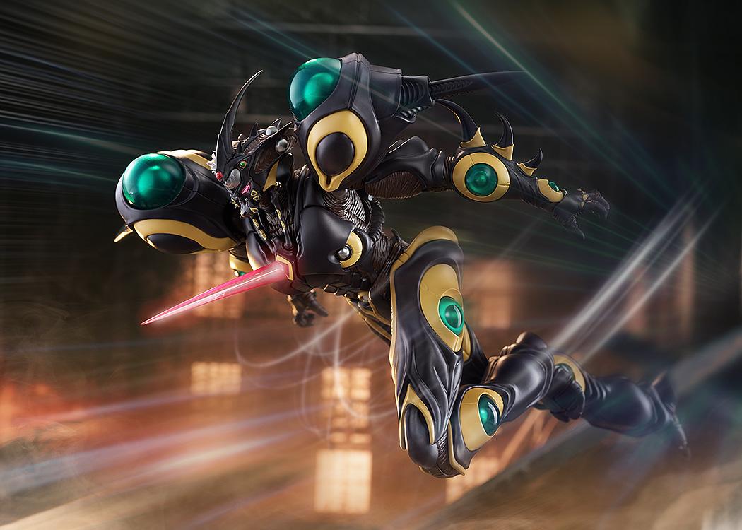 High-speed action shot of the Gigantic Dark figma with motion blur effects and the Gravity Ram deployed.